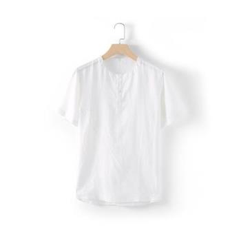 【米蘭精品】亞麻T恤短袖上衣-圓領套頭簡約寬鬆男上衣2色74ev7