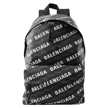 BALENCIAGA 巴黎世家 713044 Signature 印花拉鍊大休閒後背包.黑