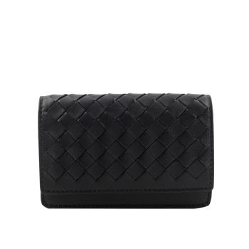 BOTTEGA VENETA 小羊皮編織釦式卡片夾(厚款)(黑色) 133945 V0016 8806