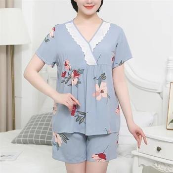 【韓國K.W.】(現貨)韓國粉藍蕾絲優雅睡衣居家服