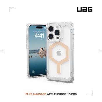 UAG iPhone 15 Pro 磁吸式耐衝擊保護殼(按鍵式)-極透明(金圈) (支援MagSafe)