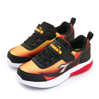 【DIADORA】中童 迪亞多那 19cm-23cm 輕量寬楦緩震電燈慢跑鞋 酷炫極光系列(黑紅 11089)