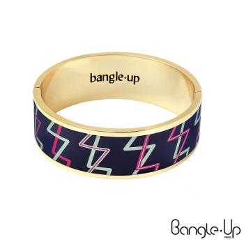 法國 Bangle up 閃電波紋琺瑯鍍金手環(深海藍) 