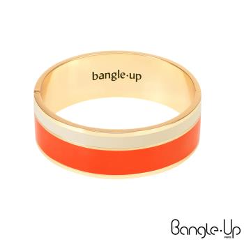 法國 Bangle up 經典條紋印花琺瑯鍍金手環(橘白)
