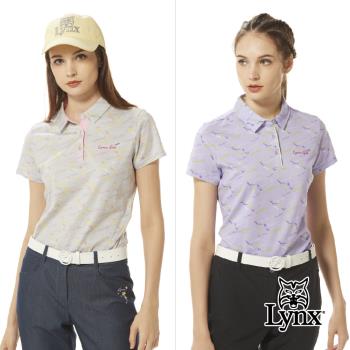 【Lynx Golf】女款純棉雙絲光面料滿版鳥類剪影印花短袖POLO衫/高爾夫球衫(二色)