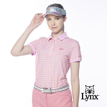 【Lynx Golf】女款吸濕排汗蛀蟲紗羅紋領滿版格紋短袖POLO衫/高爾夫球衫(二色)