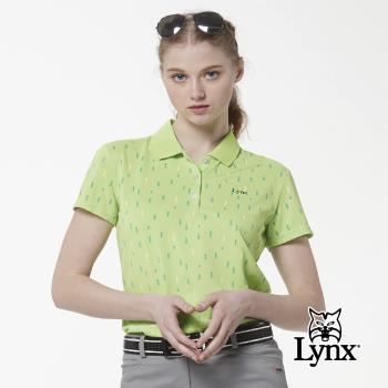 【Lynx Golf】女款吸濕排汗羅紋領直紋線條印花短袖POLO衫-果綠色