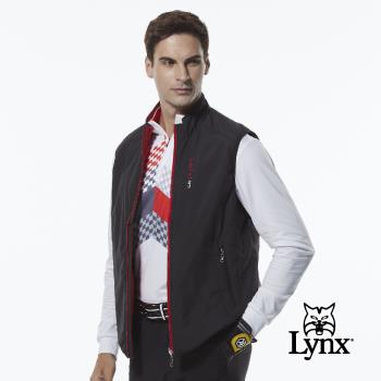 【Lynx Golf】男款薄鋪棉防風保暖Lynx繡花雙面穿千鳥花紋無袖背心(二色)