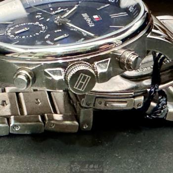 TommyHilfiger 湯米希爾費格男錶 44mm 銀圓形精鋼錶殼 寶藍色三眼, 中三針顯示錶面款 TH00049
