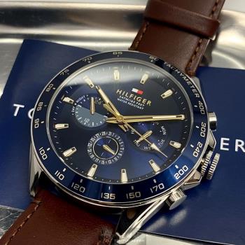 TommyHilfiger 湯米希爾費格男錶 46mm 寶藍圓形精鋼錶殼 寶藍色三眼, 中三針顯示錶面款 TH00045