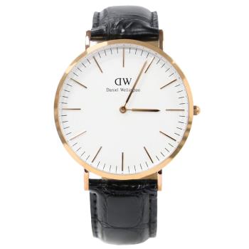 DW Daniel Wellington 經典黑白皮革錶-金框/40mm(0114DW)