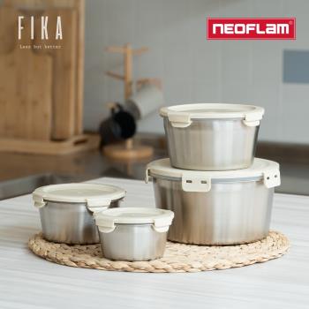 NEOFLAM SUS316不鏽鋼圓形保鮮盒4件組-北歐FIKA款(烤箱適用)