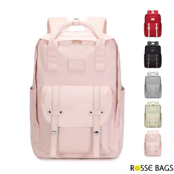 【Rosse Bags】韓版學院風尼龍休閒後背包(現+預  灰色／黑色／粉色／綠色／紅色)