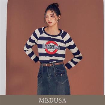 現貨【MEDUSA 曼度莎】十月節 橫紋拉克蘭長袖T恤（M-XL）｜女上衣 休閒上衣 長袖上衣