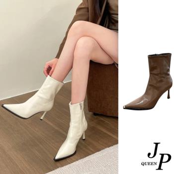 JP Queen New York 氣質女神漆皮尖頭瘦腿細跟短靴(3色可選)