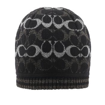 COACH 金屬纖維CC Logo 羊毛毛帽(黑色) CK710 BLK