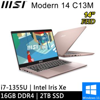 微星 Modern 14 C13M-887TW-SP1 14吋 粉(i7-1355U/16G DDR4/2TB PCIE/W11)特仕筆電