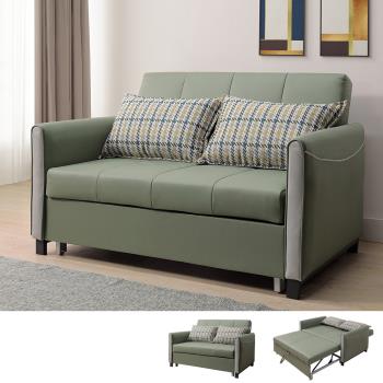 Boden-華特士綠色防潑水布面沙發床/雙人椅/二人座沙發-贈抱枕