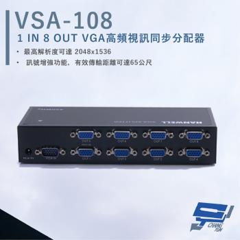 [昌運科技] HANWELL VSA-108 VGA 高頻視訊同步分配器 影像頻寬450MHz VGA1入8出