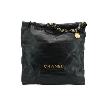 二手品 Chanel 22 Bag 菱格紋小牛皮肩背包-大(AS3262-黑)