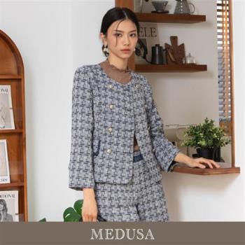 現貨【MEDUSA 曼度莎】雙排釦藍白混紡毛呢外套（M-XL）｜小香風外套 女外套