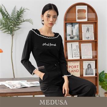 現貨【MEDUSA 曼度莎】針織寬領字母T恤（M-XL）｜女上衣 休閒上衣