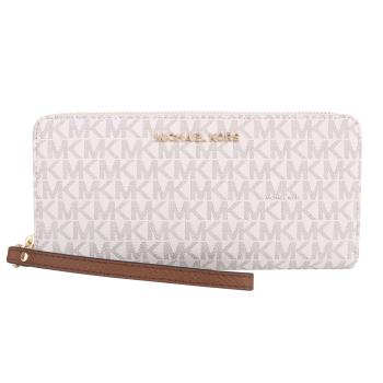 MICHAEL KORS  金字滿版防刮LOGO掛帶拉鍊長夾(白)