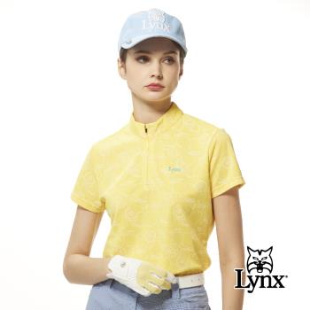 【Lynx Golf】女款溼排汗機能網眼材質滿版檸檬圖樣印花短袖立領POLO衫/高爾夫球衫-黃色