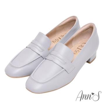 Ann’S頂級綿羊皮 柔軟素面粗跟樂福鞋3cm-藍