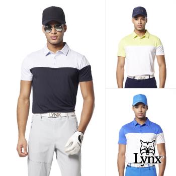 【Lynx Golf】首爾高桿風格！男款合身版銀離子抗菌機能上下剪裁造型立體凸印設計短袖POLO衫/高爾夫球衫(三色)