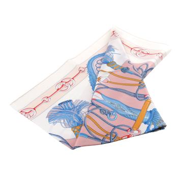HERMES Cliquetis 釦環及繩索圖案絲質方巾(90 x 90)(白色/粉紅色/藍色) H001574S 35