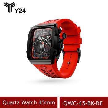 送原廠錶帶-【Y24】 Quartz Watch 45mm 石英錶芯手錶  QWC-45-BK-RE 紅/黑 (含錶殼)