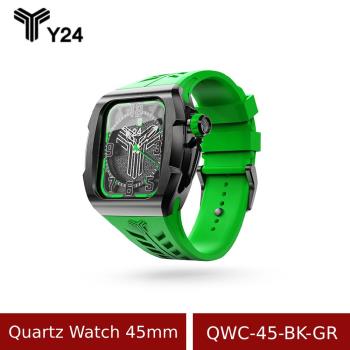 送原廠錶帶-【Y24】 Quartz Watch 45mm 石英錶芯手錶 QWC-45-BK-GR 綠/黑 (含錶殼)