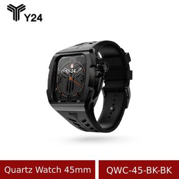 送原廠錶帶-【Y24】 Quartz Watch 45mm 石英錶芯手錶 QWC-45-BK-BK 黑/黑 (含錶殼)