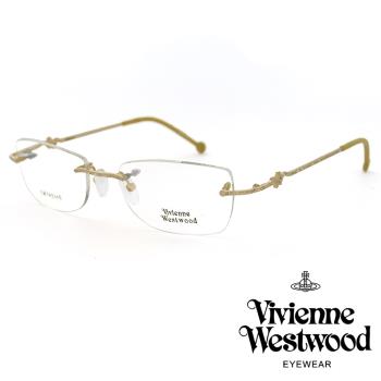 【Vivienne Westwood】特色線條鏡腳無框光學鏡框(金色 VW02201)