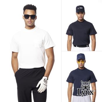 【Lynx Golf】首爾高桿風格！男款合身版日本進口面料吸汗速乾華夫格紋LOGO胸袋設計短袖圓領POLO衫/高爾夫球衫-白色