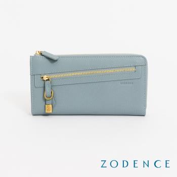 【ZODENCE 佐登司】進口牛皮斜拉鍊長夾(幽藍)