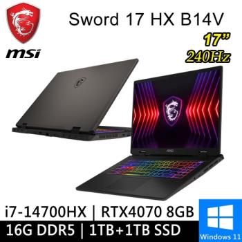 微星 Sword 17 HX B14VGKG-025TW-SP3 17吋 灰(i7/16G DDR5/1TB+1TB/RTX4070 8G)特仕筆電