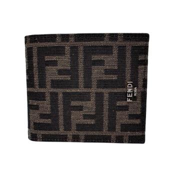 【FENDI】春夏新款棕色FF布料對摺短夾  棕色/黑色 - 7M0169ALWK F0L3T