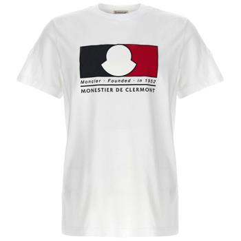 【MONCLER】春夏新款 男款 胸前三色標誌圖案&左臂品牌LOGO 短袖T恤-白色 (L號) M8C000198390T 002