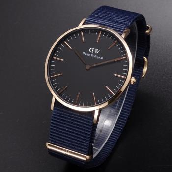 Daniel Wellington帆布風格時尚腕錶黑+帆布藍-40mm-DW00100277