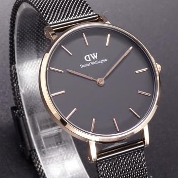 Daniel Wellington米蘭風格時尚腕錶-黑+玫瑰金-32mm-DW00100201