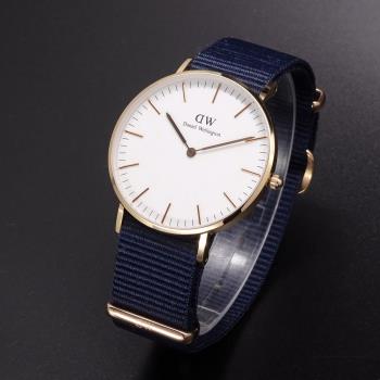 Daniel Wellington帆布風格時尚腕錶白面+帆布藍-36mm-DW00100279