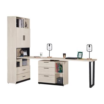 Boden-曼珊8尺多功能伸縮書櫃+雙人書桌/書櫃型工作桌組合(B款)