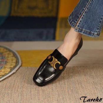 Taroko 金屬扣飾復古風方頭粗跟樂福鞋(2色可選)
