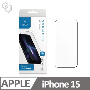 iMos Apple iPhone 15 點膠高透2.5D 超細黑邊康寧玻璃螢幕保護貼