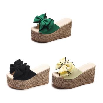 Taroko 蝴蝶結魚口厚底坡跟拖鞋(3色可選)