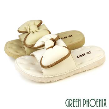GREEN PHOENIX 女 拖鞋 真皮 蝴蝶結 寬版 平底U11-28220