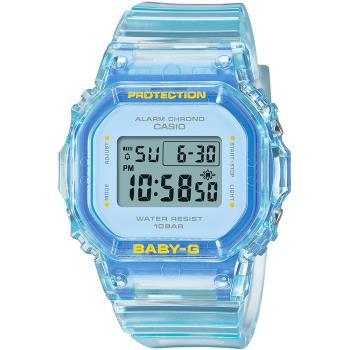 CASIO BABY-G 活力夏季透明方形計時錶/水藍/BGD-565SJ-2
