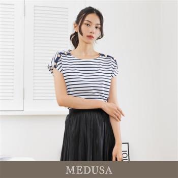 現貨【MEDUSA 曼度莎】台灣製 海軍風橫紋肩絆造型T恤（M-XL）｜女短袖上衣 女休閒上衣